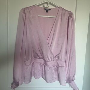 Express Light Pink Satin Wrap Blouse